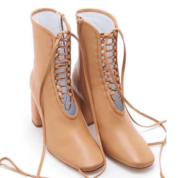 Daniella Shevel Shoes - Daniela Shevel BellaDonna Women's Tan Lace-Up Block Heel Ankle Boots